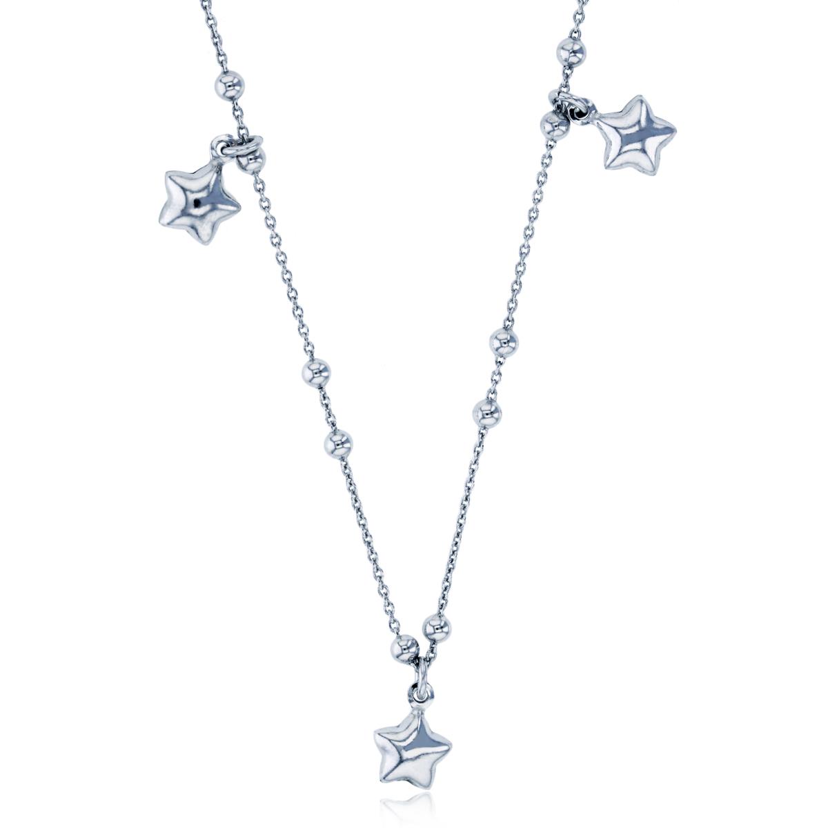 Sterling Silver Rhodium Dangling Star Charms 31" Necklace