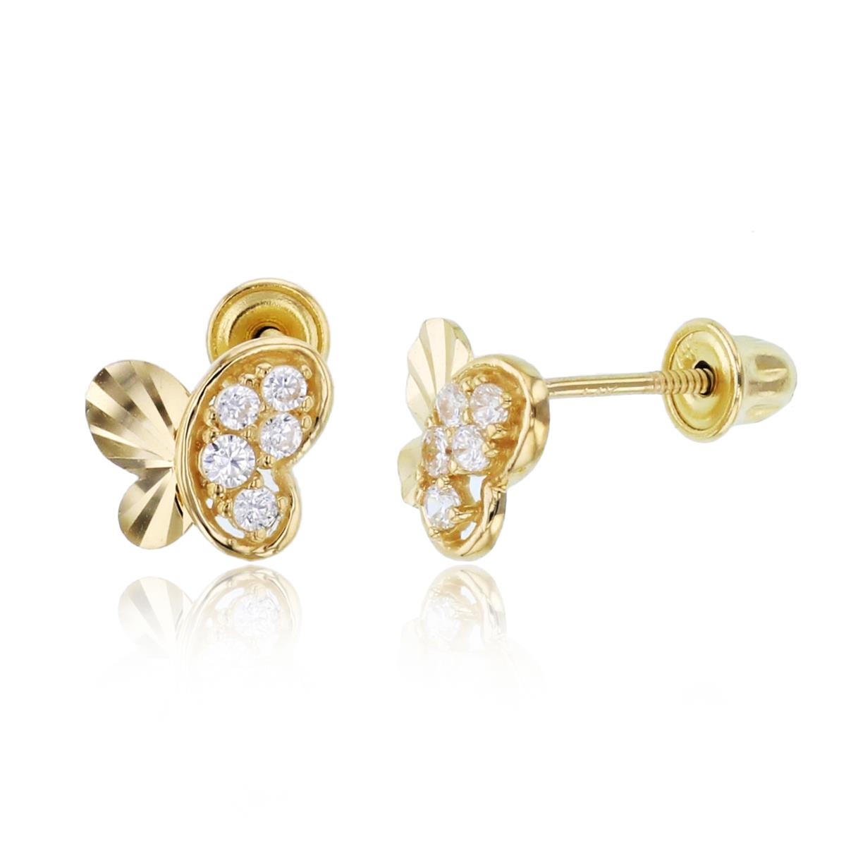 14K Yellow Gold Rnd CZ Micropave DC Butterfly Studs with Screw backs