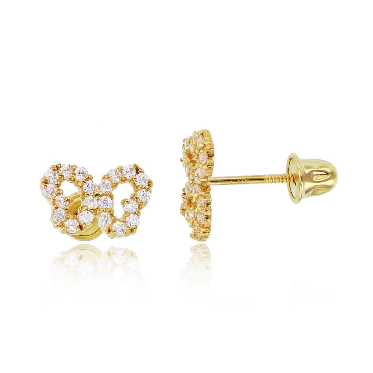 14K Yellow Gold Rnd CZ Micropave Open Heart Butterfly Studs with Screw Backs