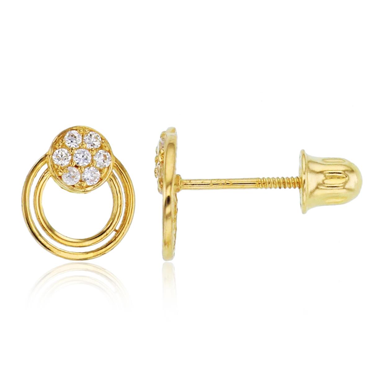 14K Yellow Gold Rnd CZ Open Circle /Flower Studs with Screw Backs