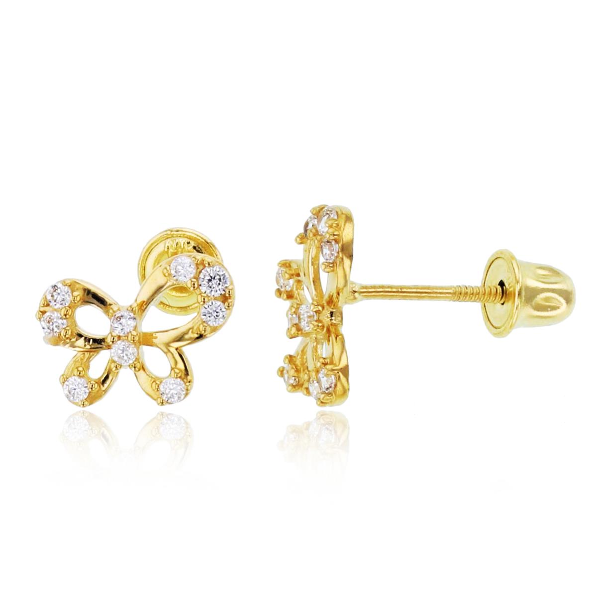 14K Yellow Gold Rnd CZ Micropave Open Butterfly Studs with Screw Backs
