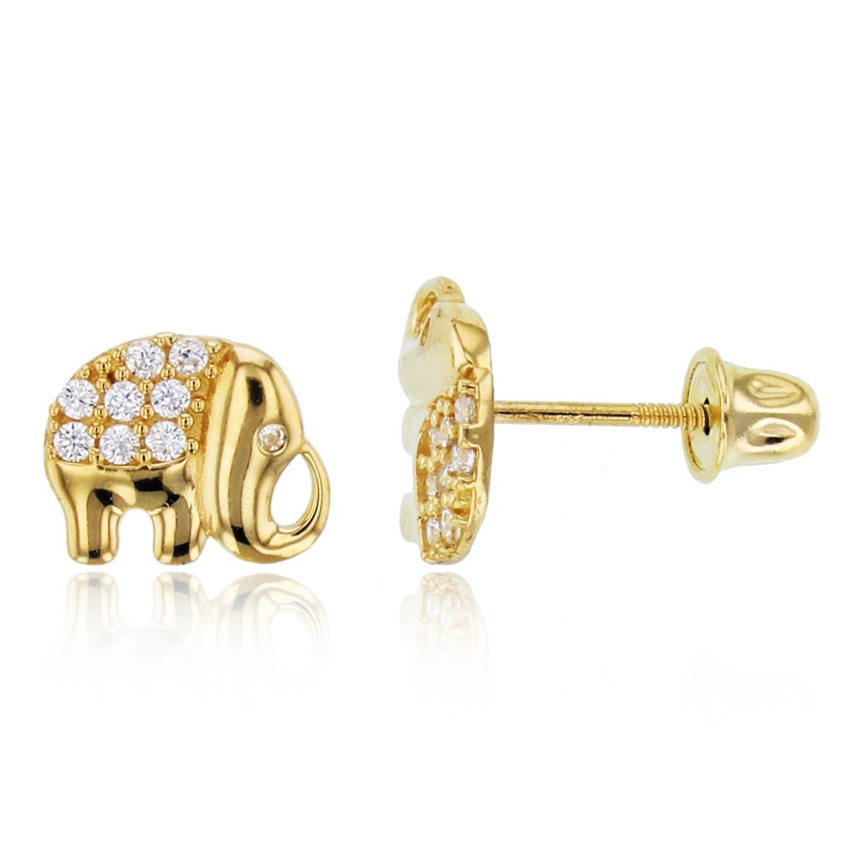 14K Yellow Gold Rnd CZ Micropave Elephant Studs with Screw Backs