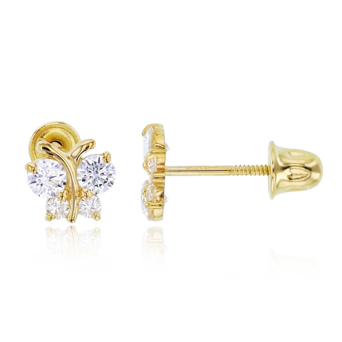 14K Yellow Gold Rnd CZ Small Butterfly Studs with Screw Backs