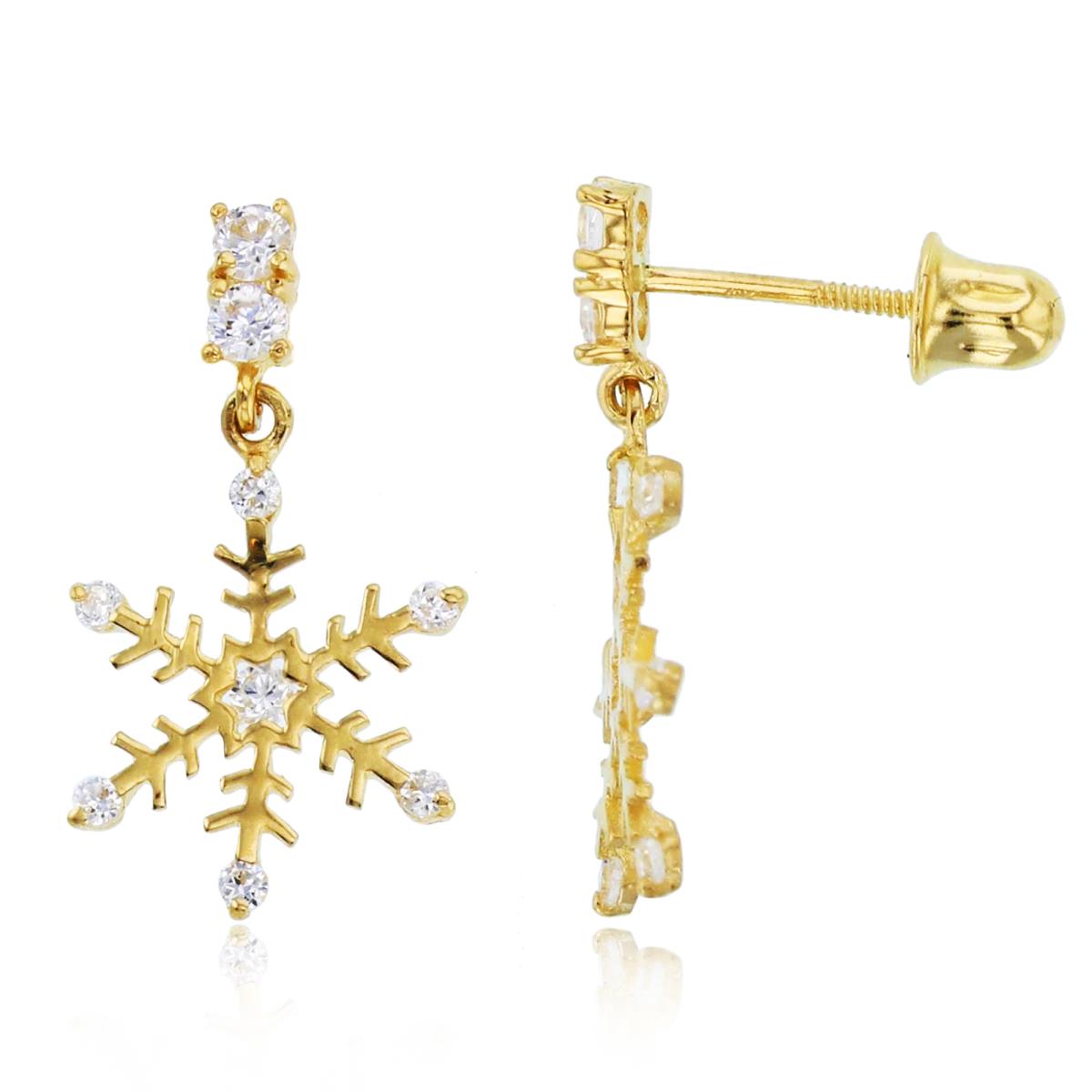 14K Yellow Gold Dangling Snowflake Screwback Earring