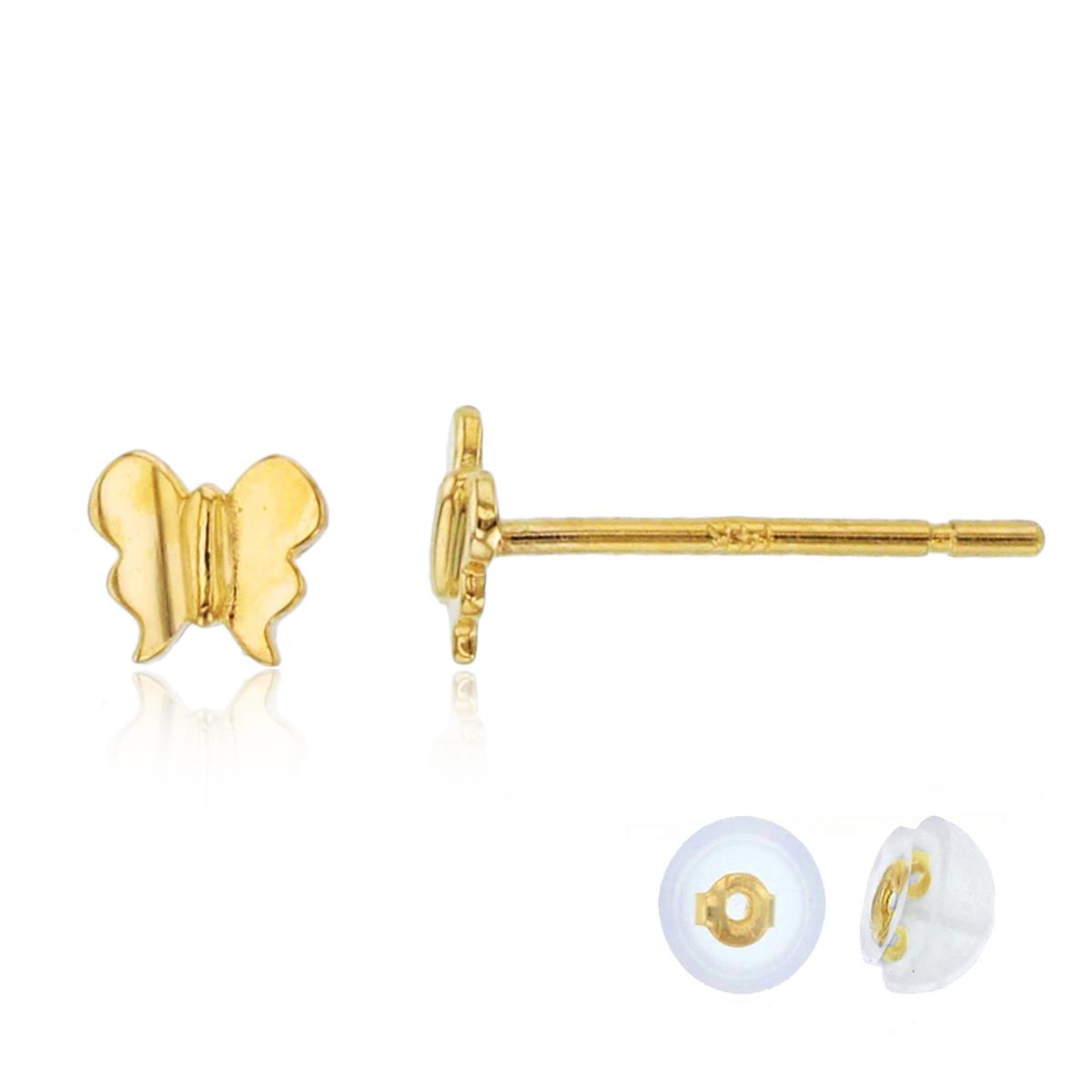 14K Yellow Gold Polished Butterfly Stud Earring with Silicone Back