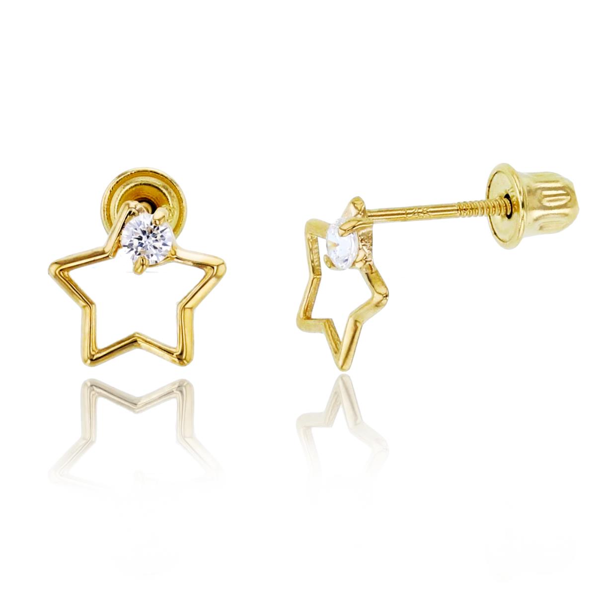 14K Yellow Gold Open Star with Single Rnd CZ Studs with Screw Backs