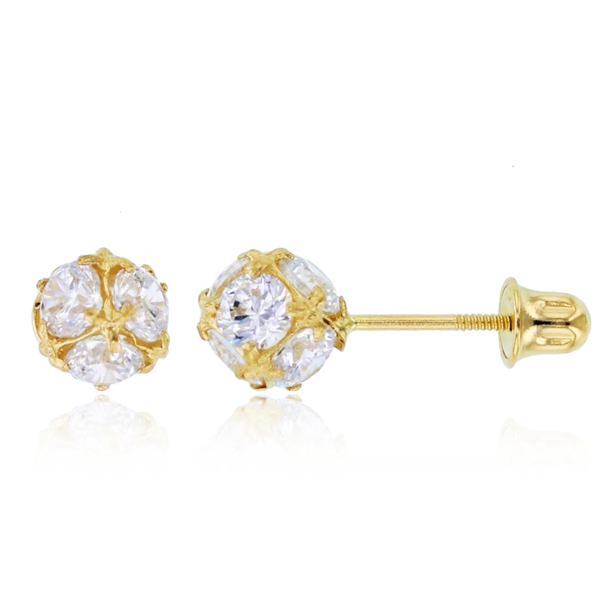 14K Yellow Gold Rnd CZ Ball Studs with Screw Backs