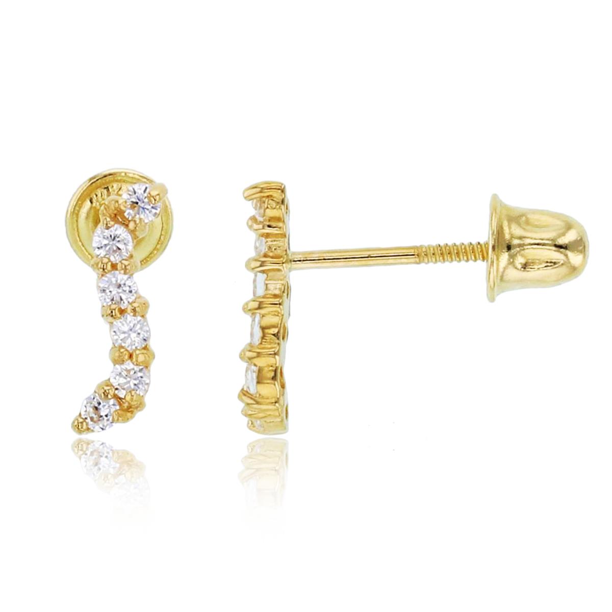 14K Yellow Gold Paved Curved Screwback Stud Earring
