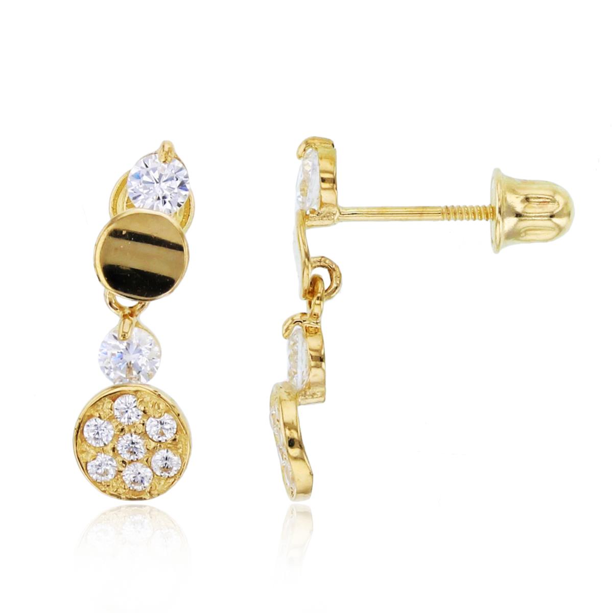14K Yellow Gold Rd CZ & Circles Dangling Screwback Earring