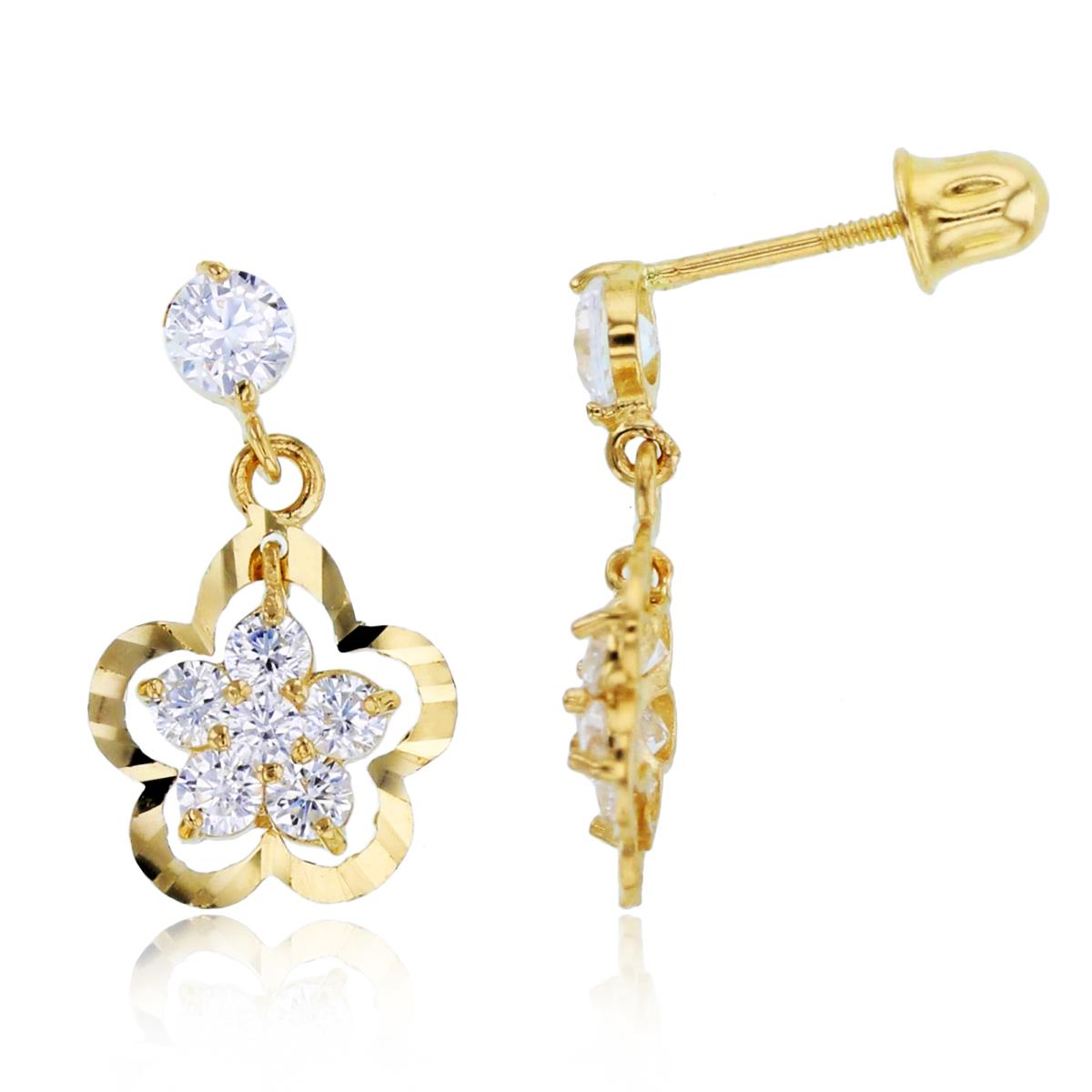 14K Yellow Gold Dangling Clover Screwback Earring