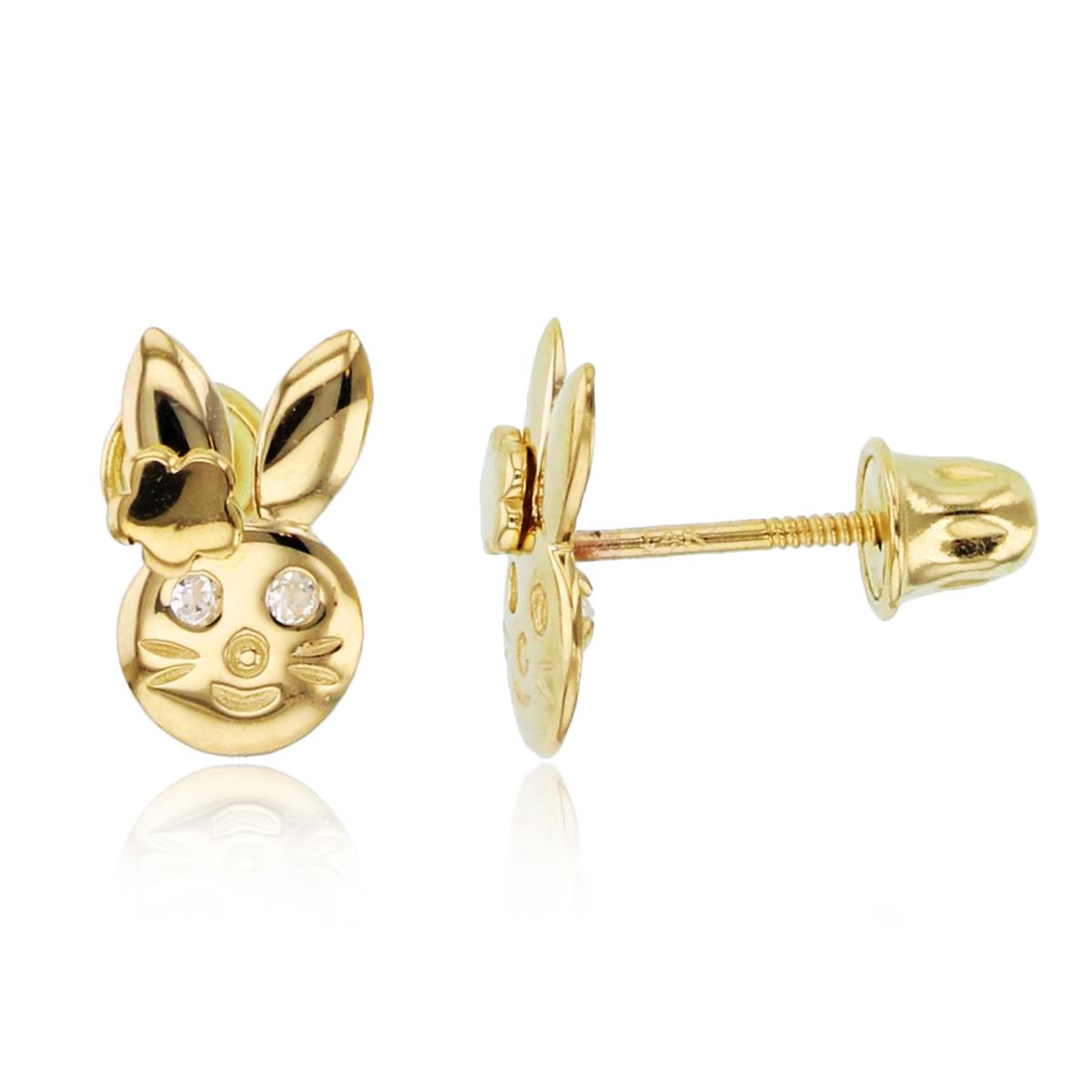 14K Yellow Gold 8x5mm Bunny Screwback Stud Earring