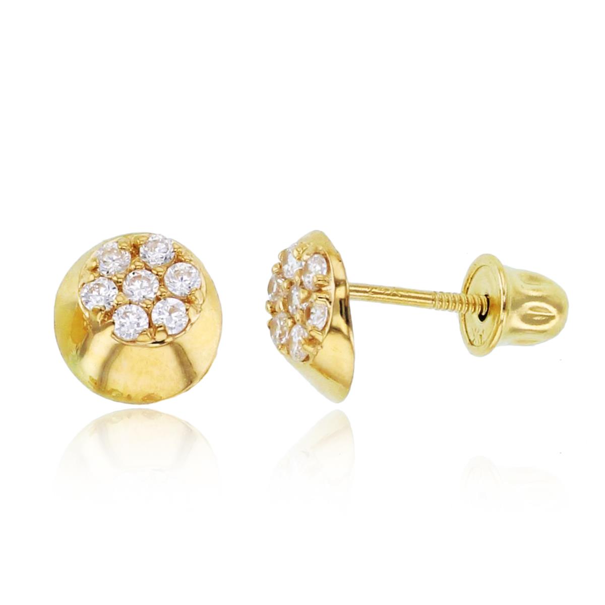 14K Yellow Gold 6x6mm Paved Circle & Polished Screwback Stud Earring