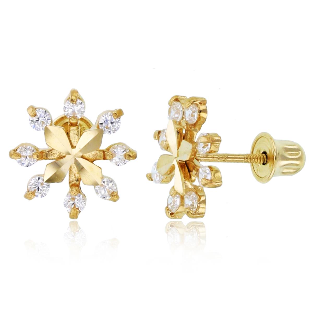 14K Yellow Gold DC Snowflake Screwback Stud Earring