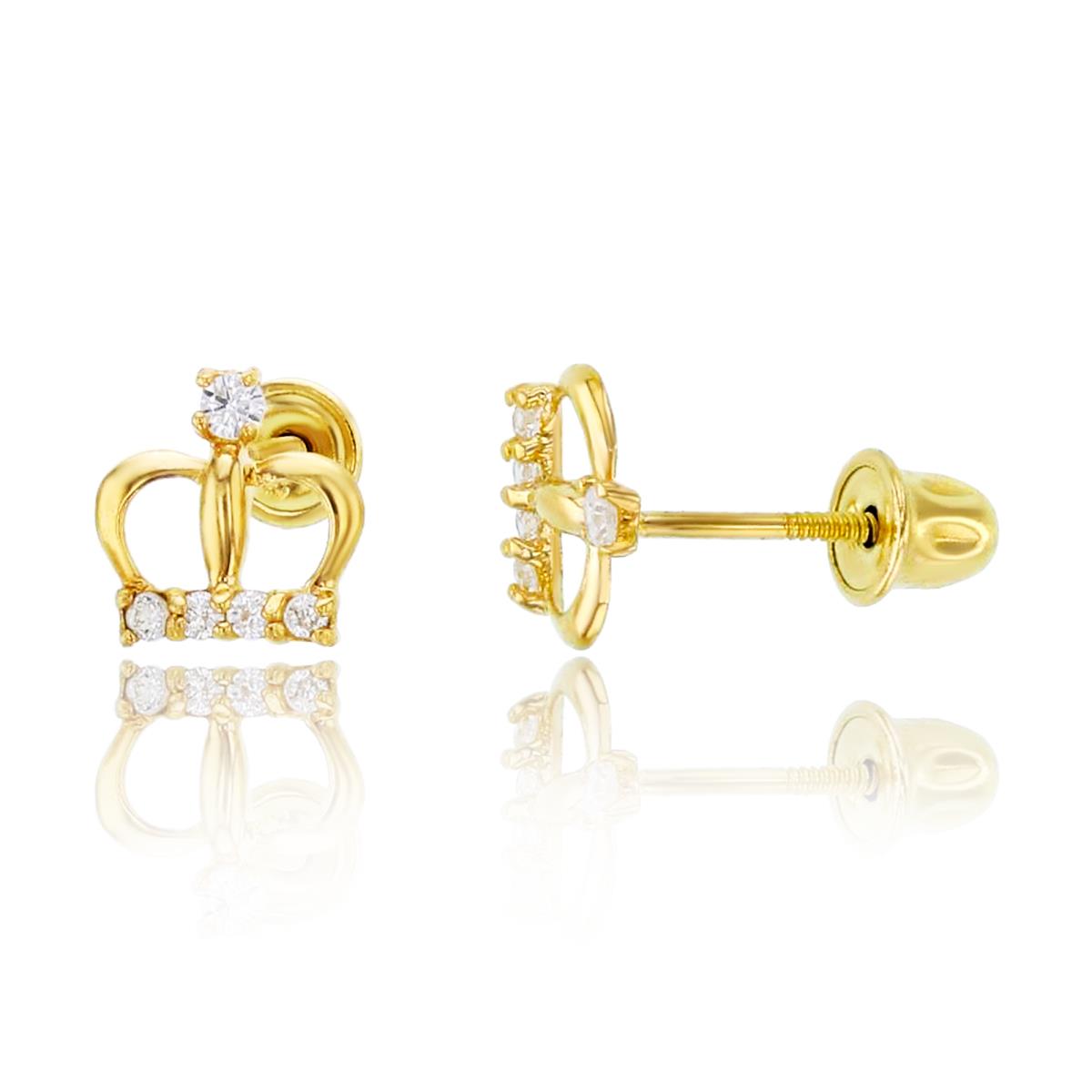 14K Yellow Gold Crown Screwback Stud Earring