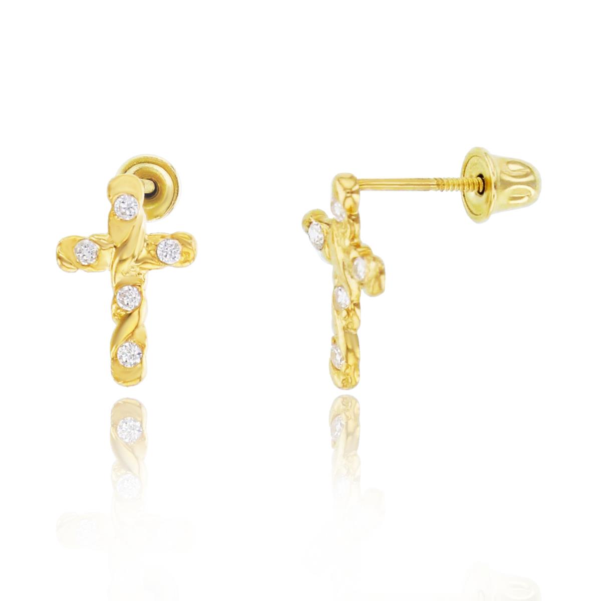 14K Yellow Gold Twist Cross Screwback Stud Earring