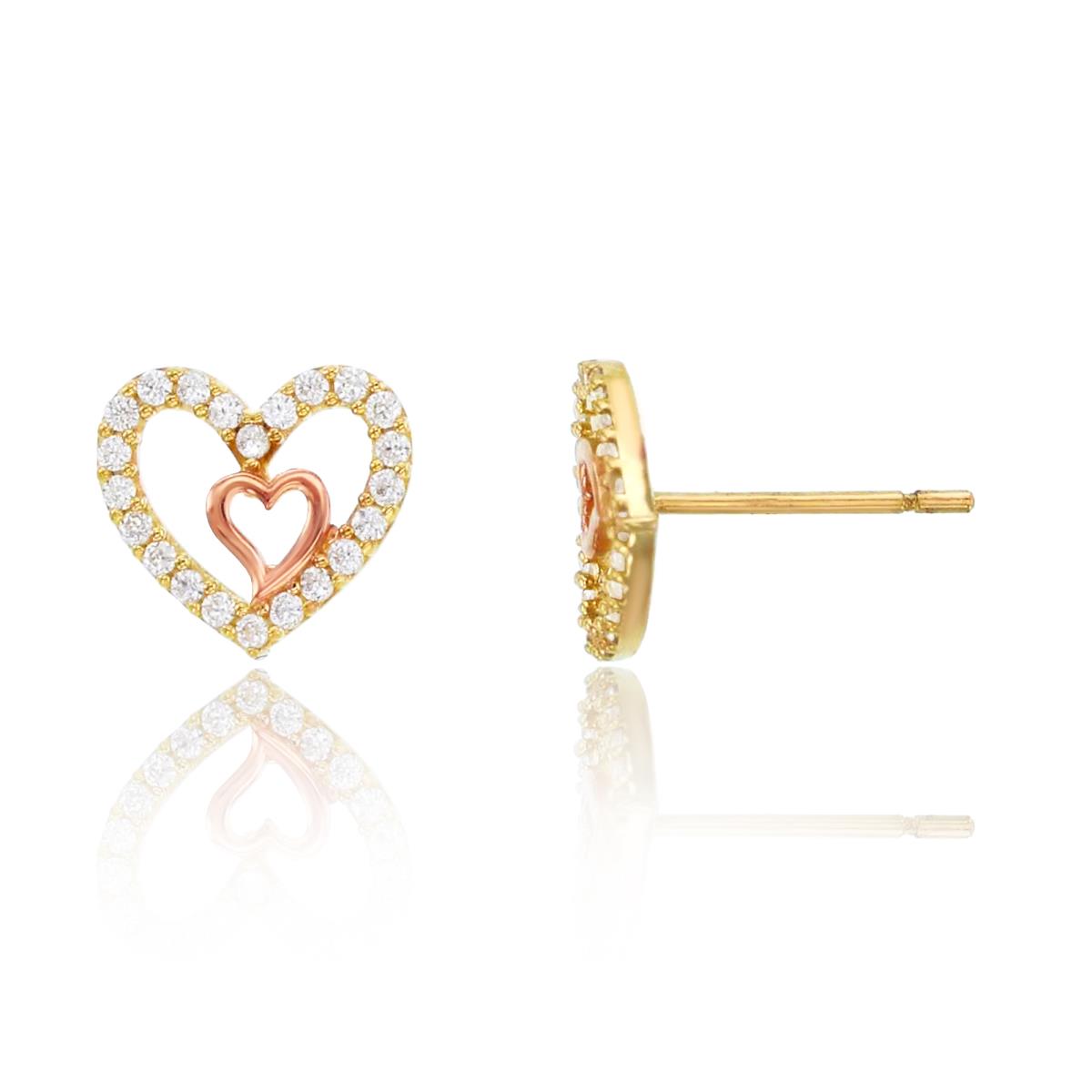 14K Yellow & Rose Gold Heart Stud Earring with Silicone Back