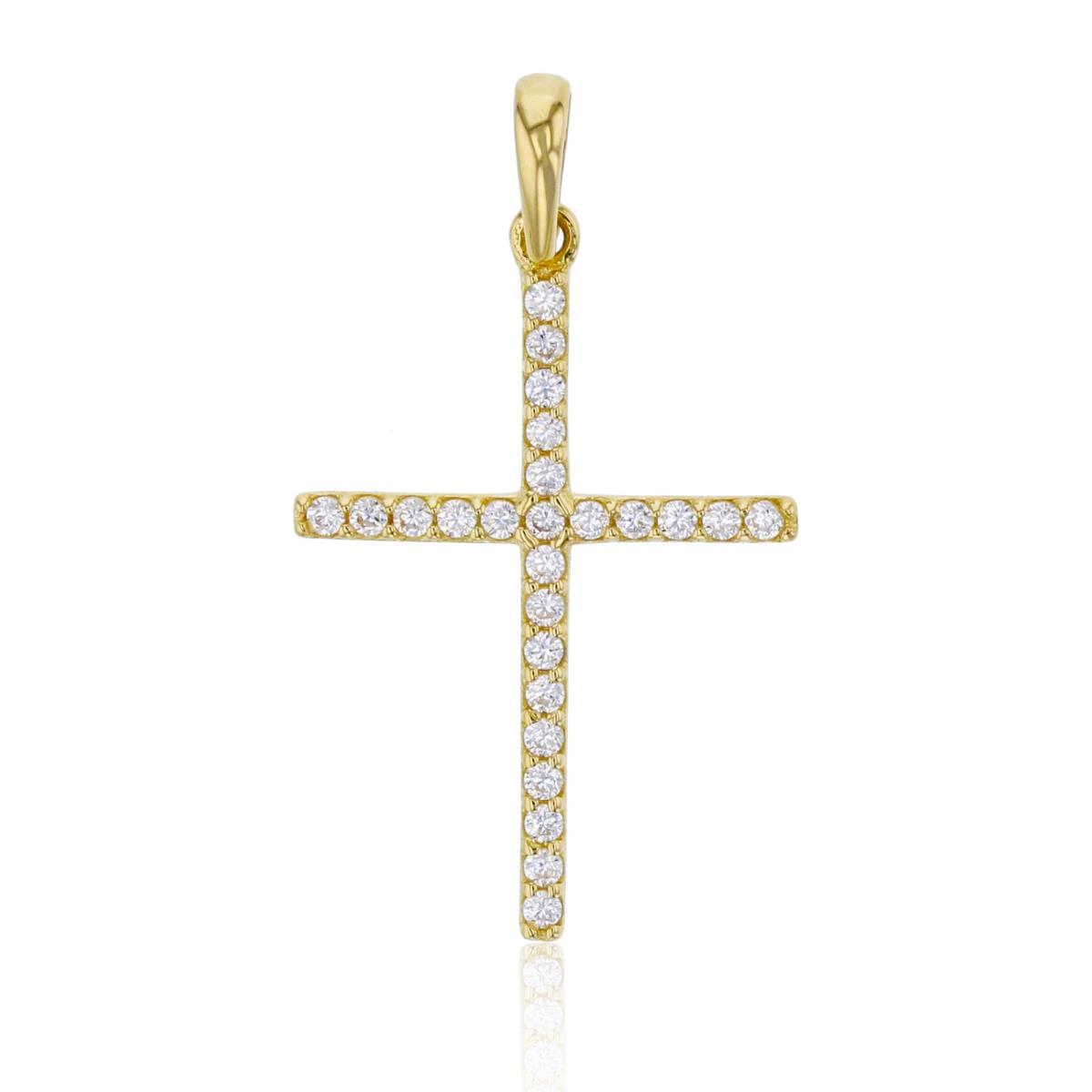 14K Yellow Gold 28x16mm Micropave Cross 18" Rope Chain Necklace
