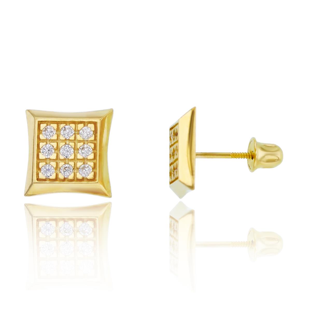 14K Yellow Gold 8mm Paved Square Screwback Stud Earring