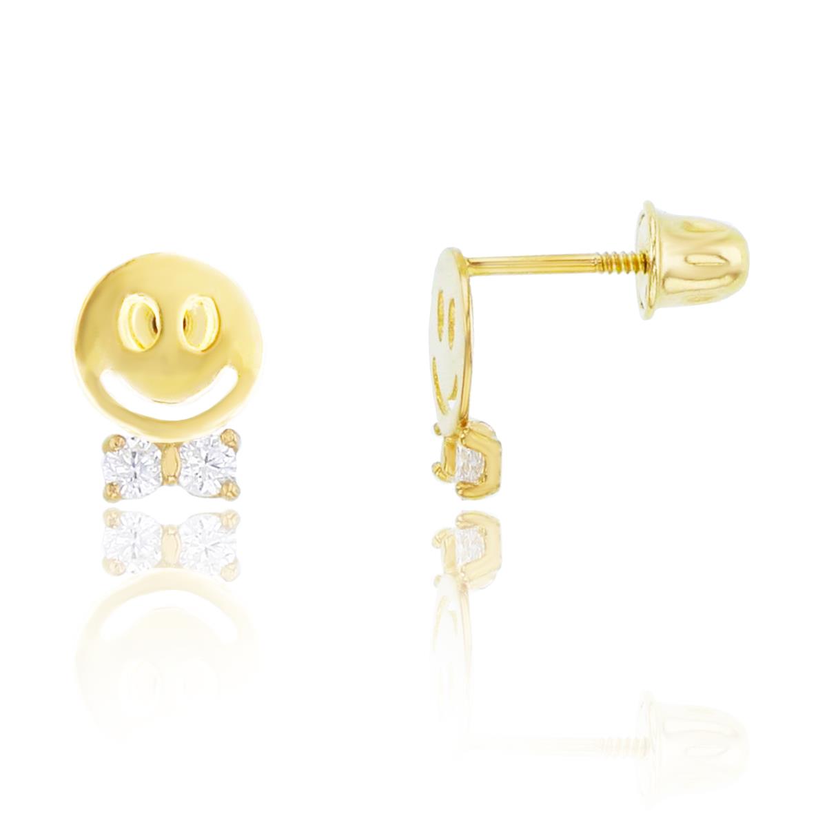 14K Yellow Gold Smiley Face with Bow Tie Screwback Stud Earring