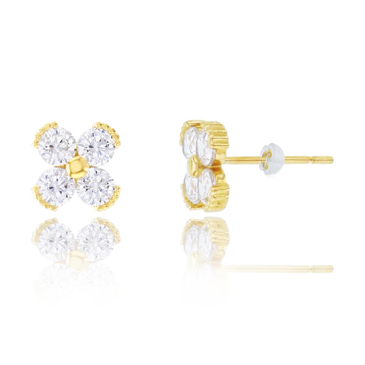 14K Yellow Gold Lucky Clover Stud Earring with Silicone Back