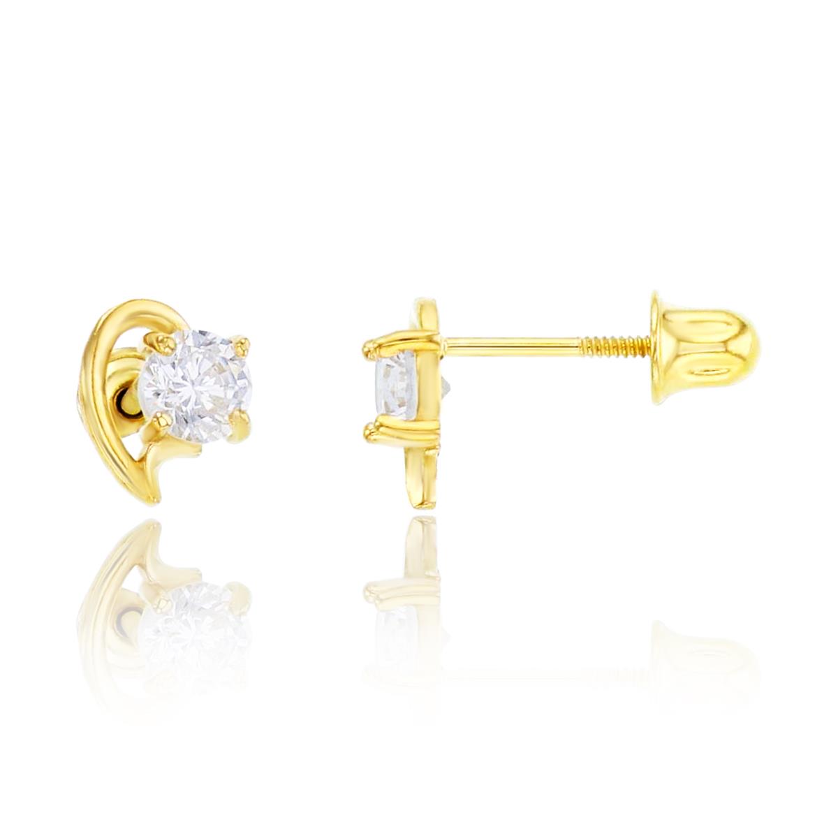 14K Yellow Gold 3.5mm Round Cut Polished Heart Screwback Stud Earring