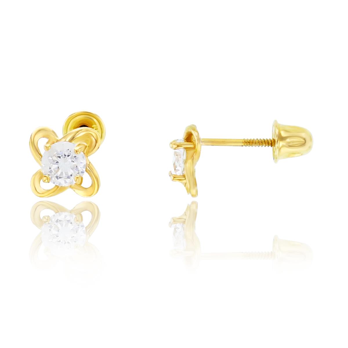 14K Yellow Gold 3.50mm Round Cut CZ Knot Screwback Stud Earring