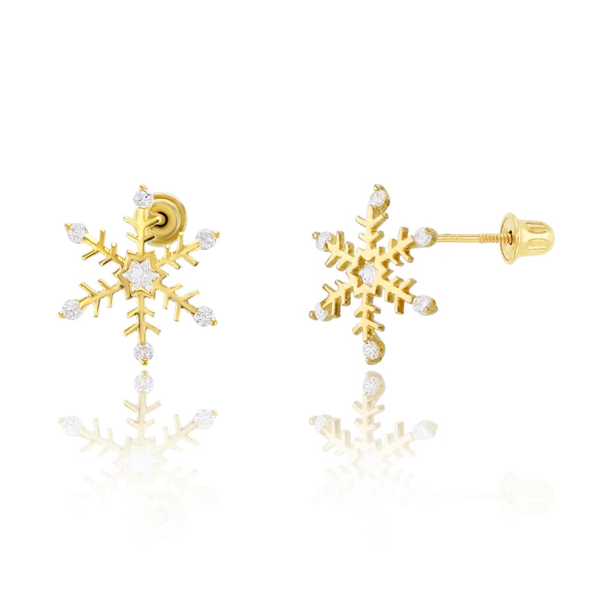 14K Yellow Gold Snowflake Screwback Stud Earring