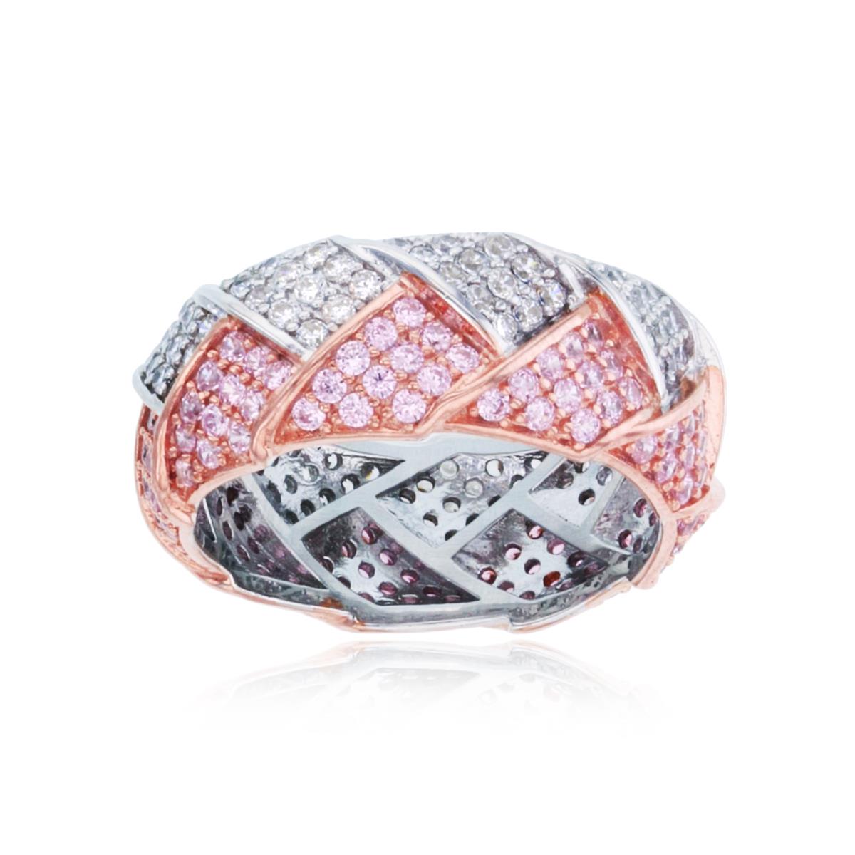 Sterling Silver Rose & White 1-Micron Micropave Round Pink & White CZ Wave Eternity Ring