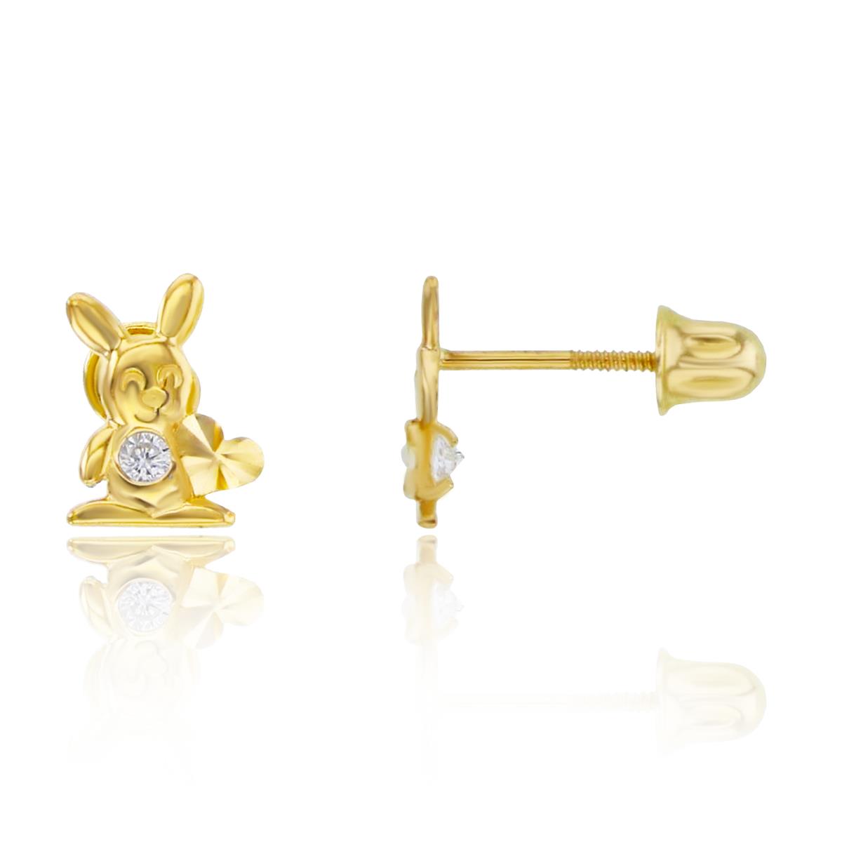 14K Yellow Gold Heart Bunny Screwback Stud Earring