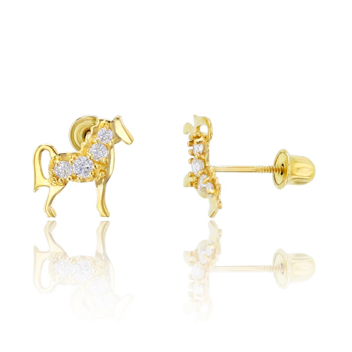 14K Yellow Gold Horse Screwback Stud Earring