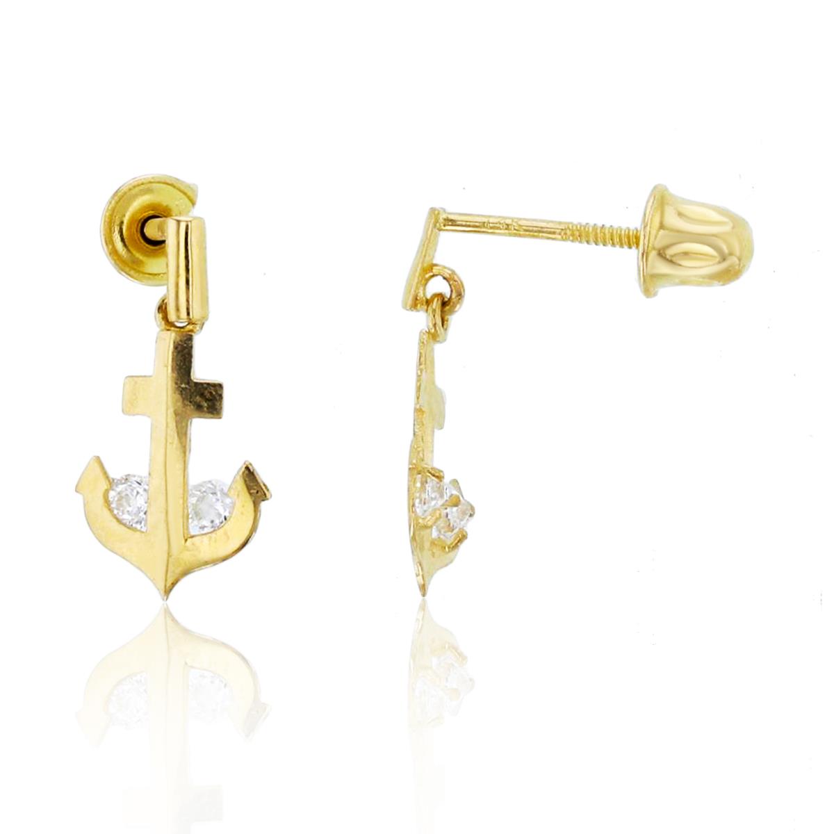 14K Yellow Gold Dangling Anchor Screwback Earring