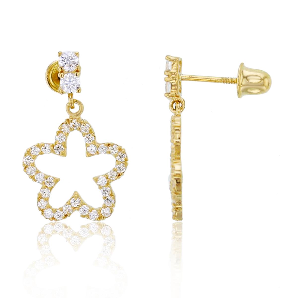 14K Yellow Gold Dangling Open Flower Screwback Earring