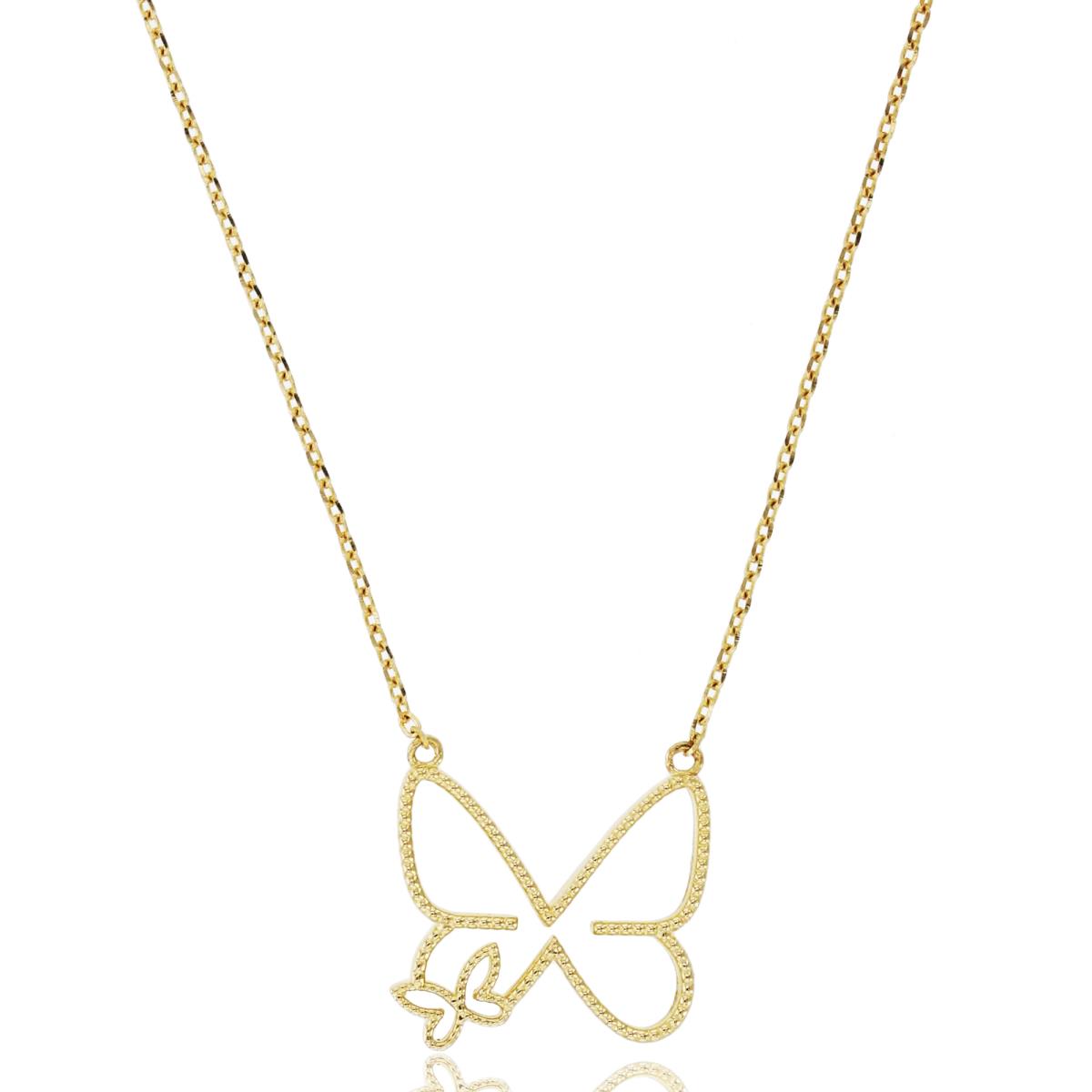 14K Yellow Gold Milgrain Butterfly 18"+2" Necklace