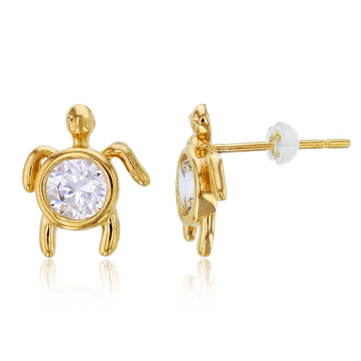 14K Yellow Gold 4mm Rd CZ Turtle Stud Earring with Silicone Back