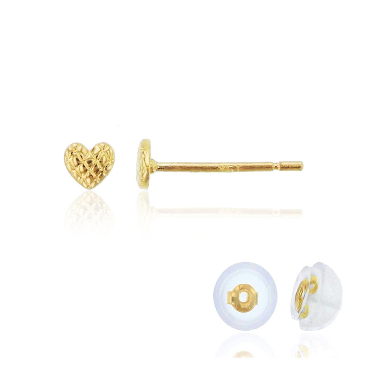 14K Yellow Gold 3mm Quilted Heart Stud Earring with Silicone Back