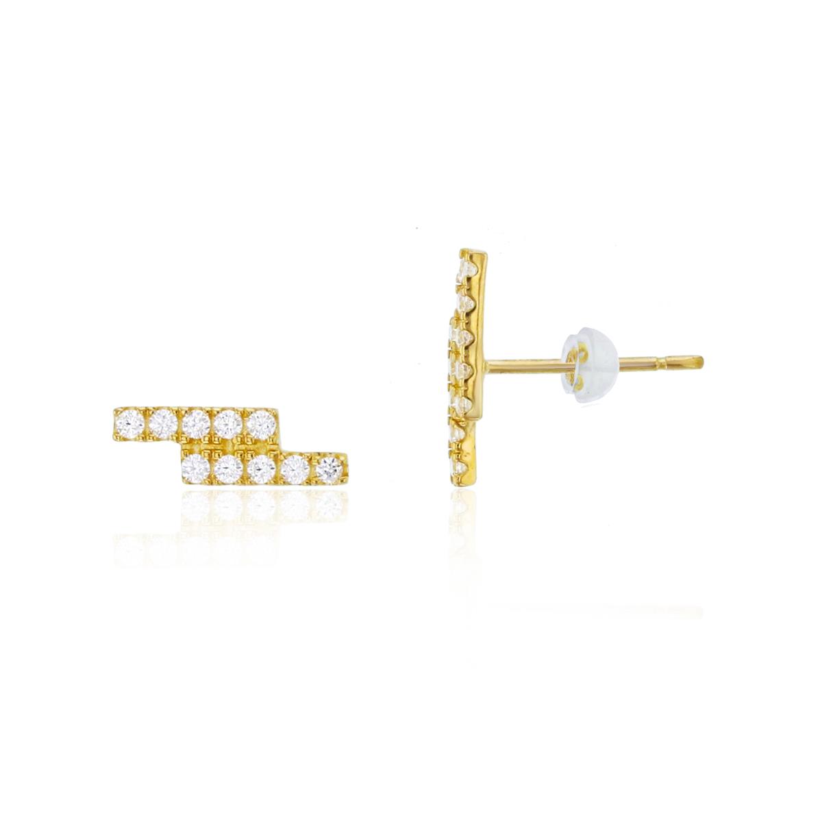 14K Yellow Gold 2-Row Bar Stud Earring with Silicone Back