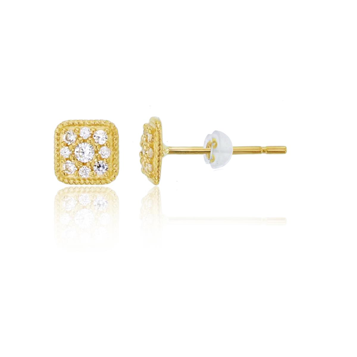 14K Yellow Gold Paved Square Rope Stud Earring with Silicone Back
