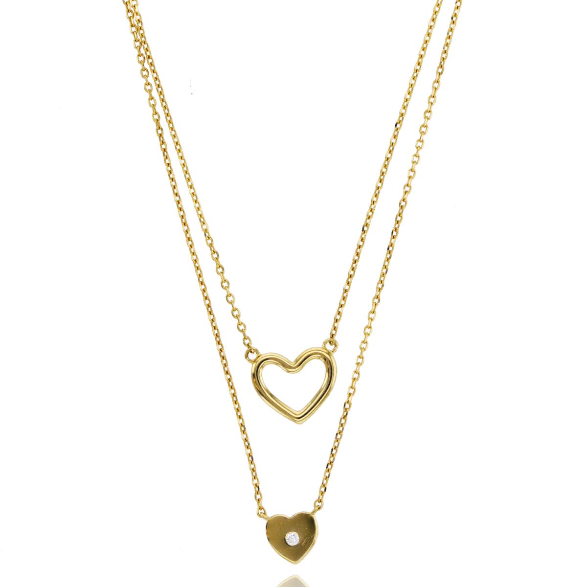 14K Yellow Gold 2-Layered Heart 18"+2" Necklace