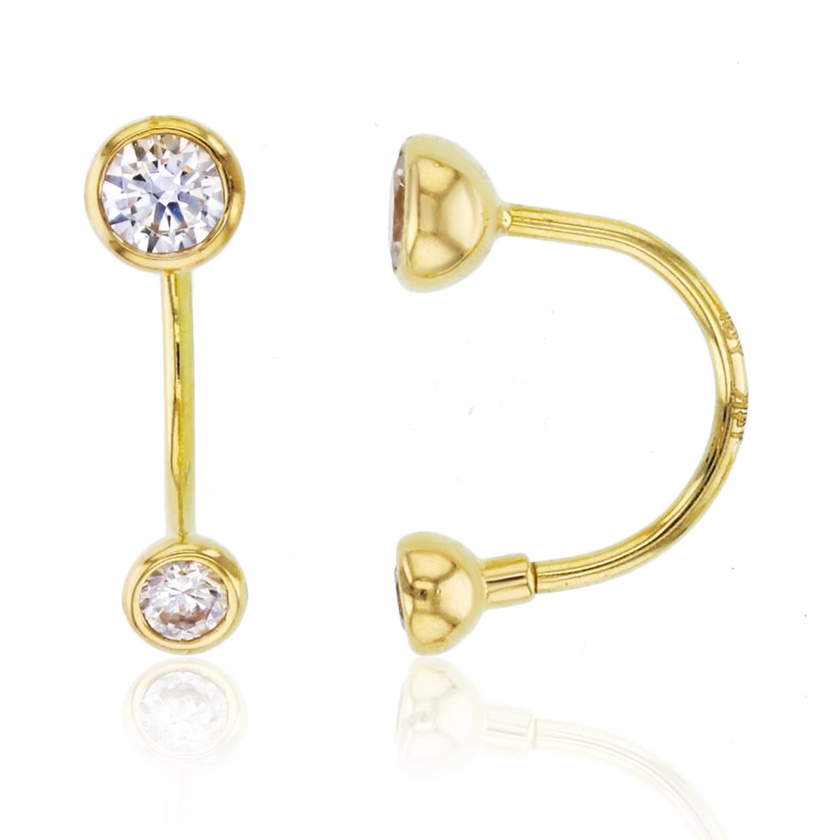 14K Yellow Gold 3mm & 4mm Rd CZ Screw Curved Dangling Earring