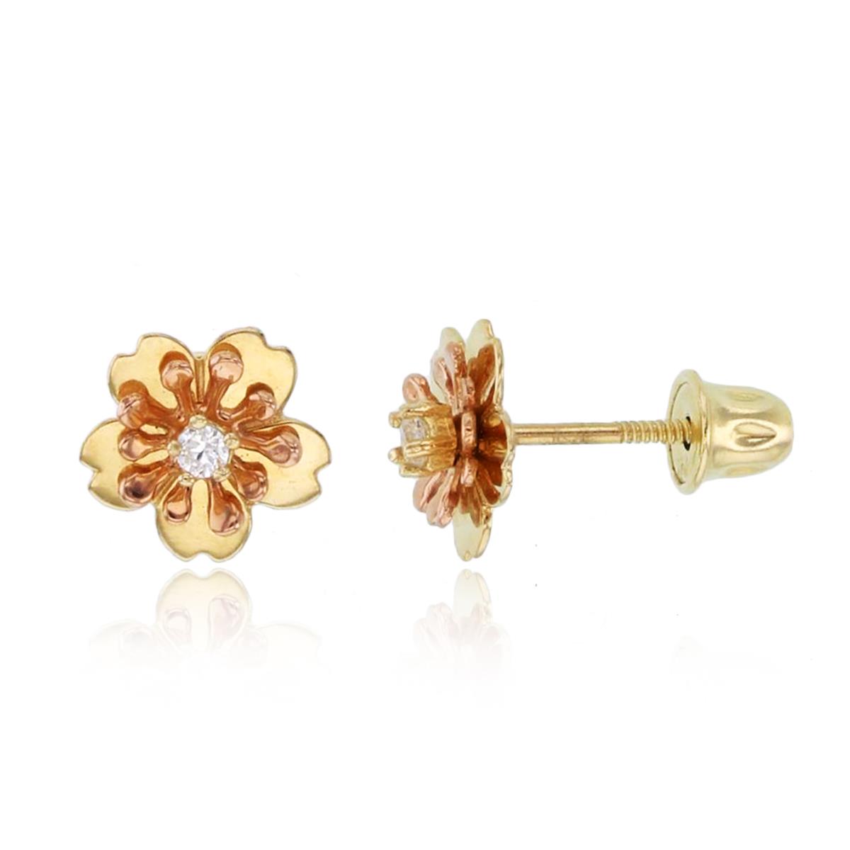 14K Yellow & Rose Gold Flower Screwback Stud Earring