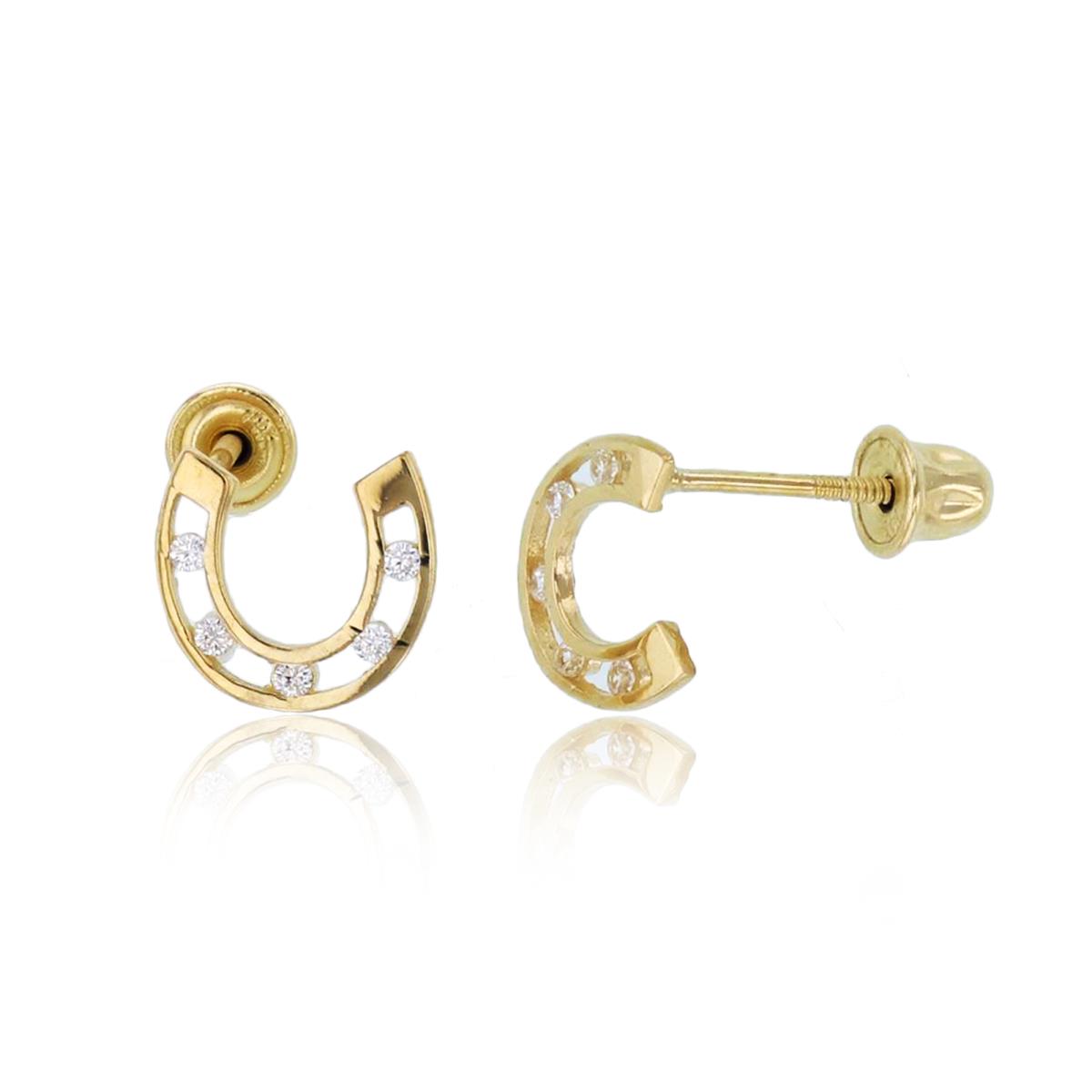 14K Gold Yellow Rnd CZ Horse Shoe Studs with Screw Backs