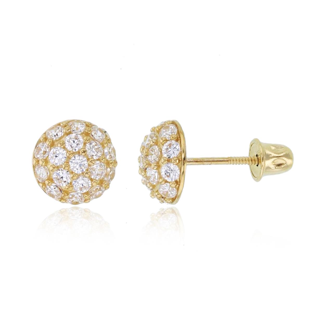 14K Yellow Gold Micropave Rnd CZ Puffy Circle Studs with Screw Backs
