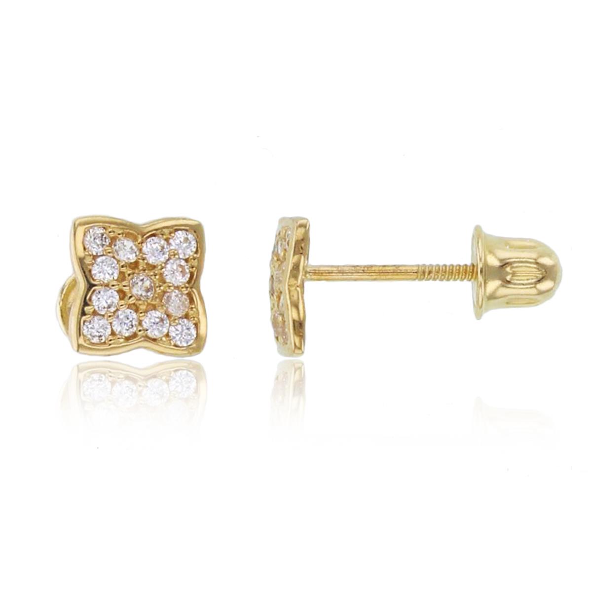 14K Yellow Gold Rnd CZ Pave Clover Studs with Screw Backs