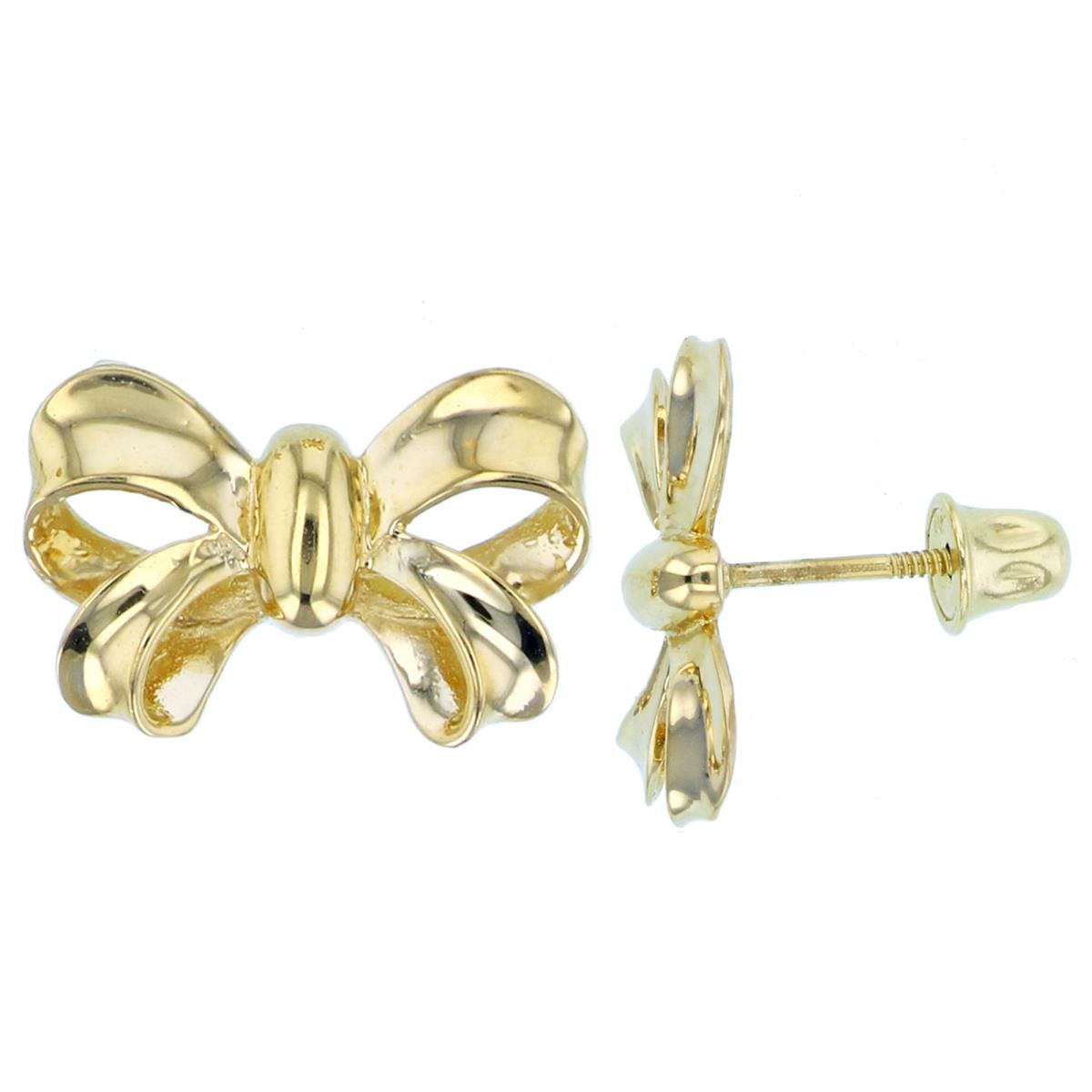 14K Yellow Gold High Polished Bow Studs with Screw Backs
