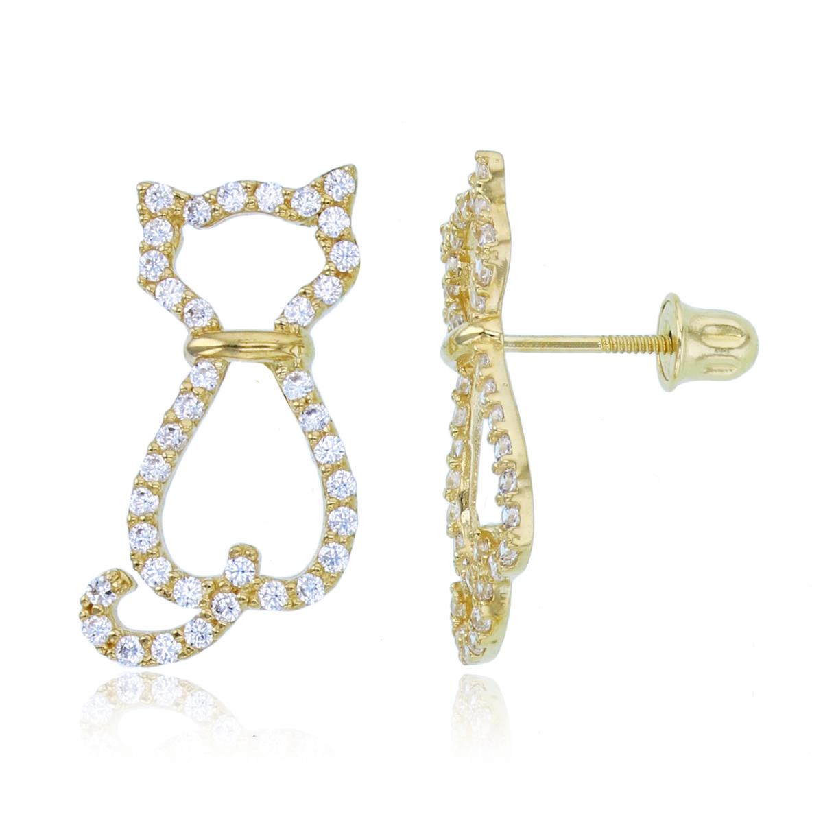 14K Yellow Gold Rnd CZ Open Cat Studs with Screw Backs