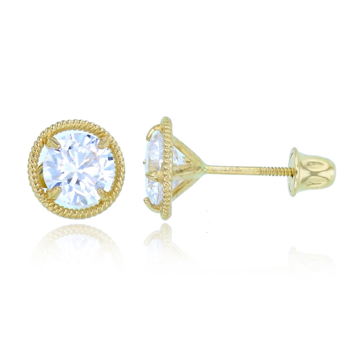 14K Yellow Gold 5.25mm Rnd CZ Martini Rope Solitaire Studs with Screw Backs