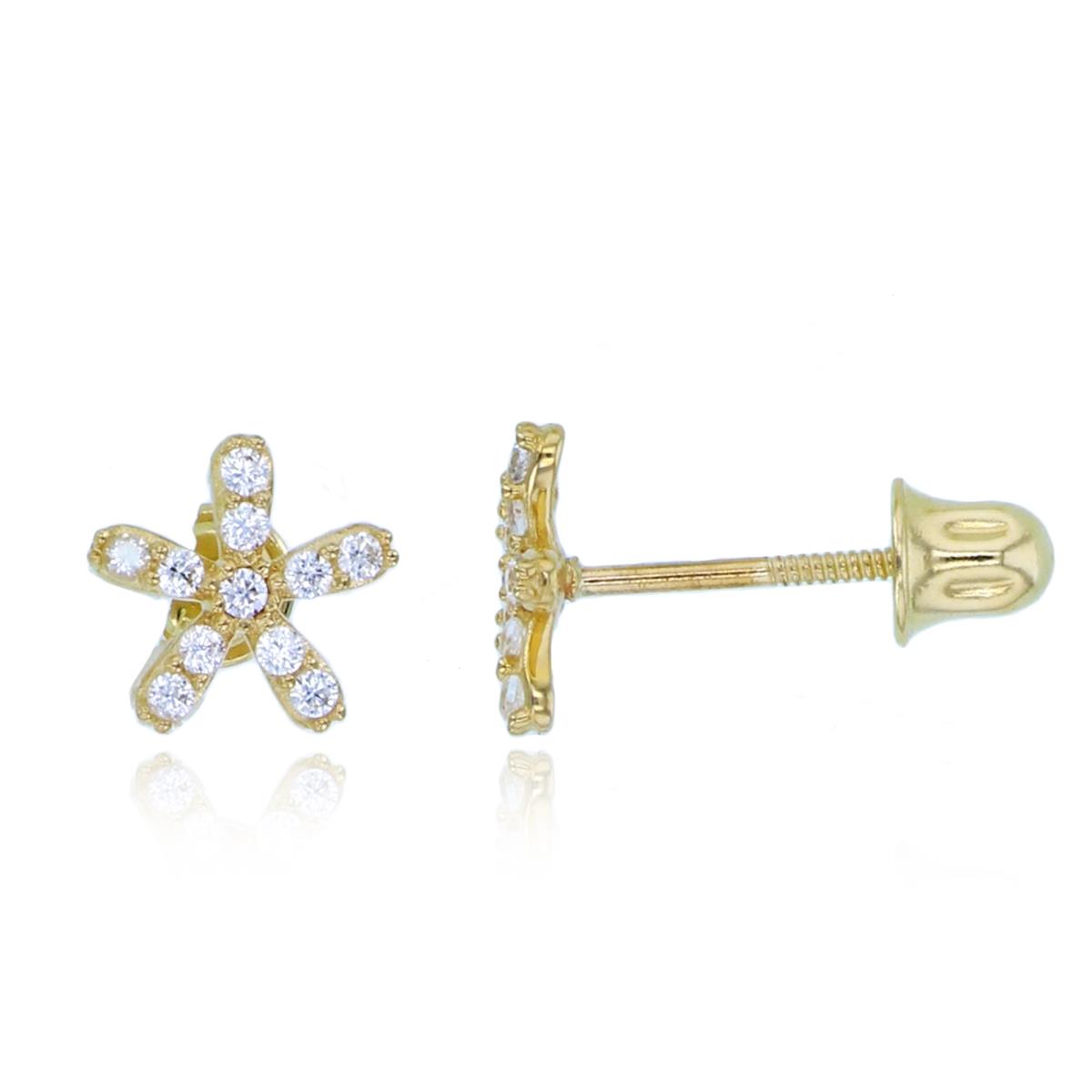 14K Yellow Gold Rnd CZ Daisy Flower Studs with Screw Backs