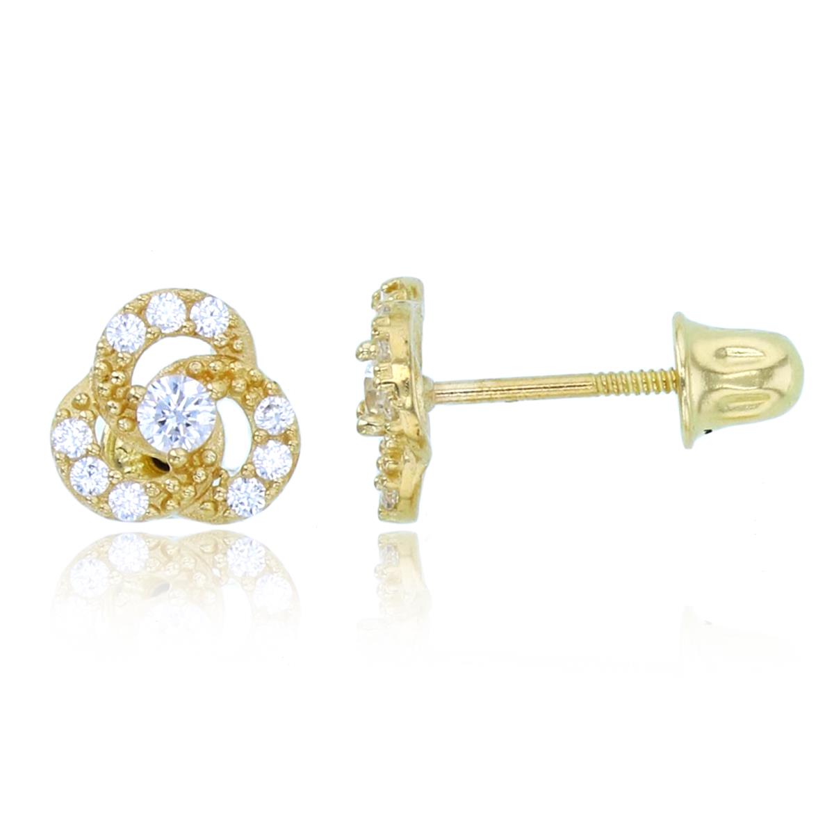 14K Yellow Gold Rnd CZ Invert Knot Studs with Screw Backs