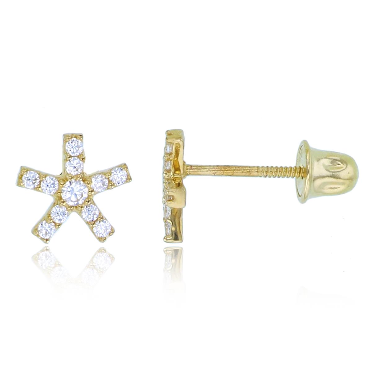 14K Yellow Gold Rnd CZ Daisy Flower Studs with Screw Backs