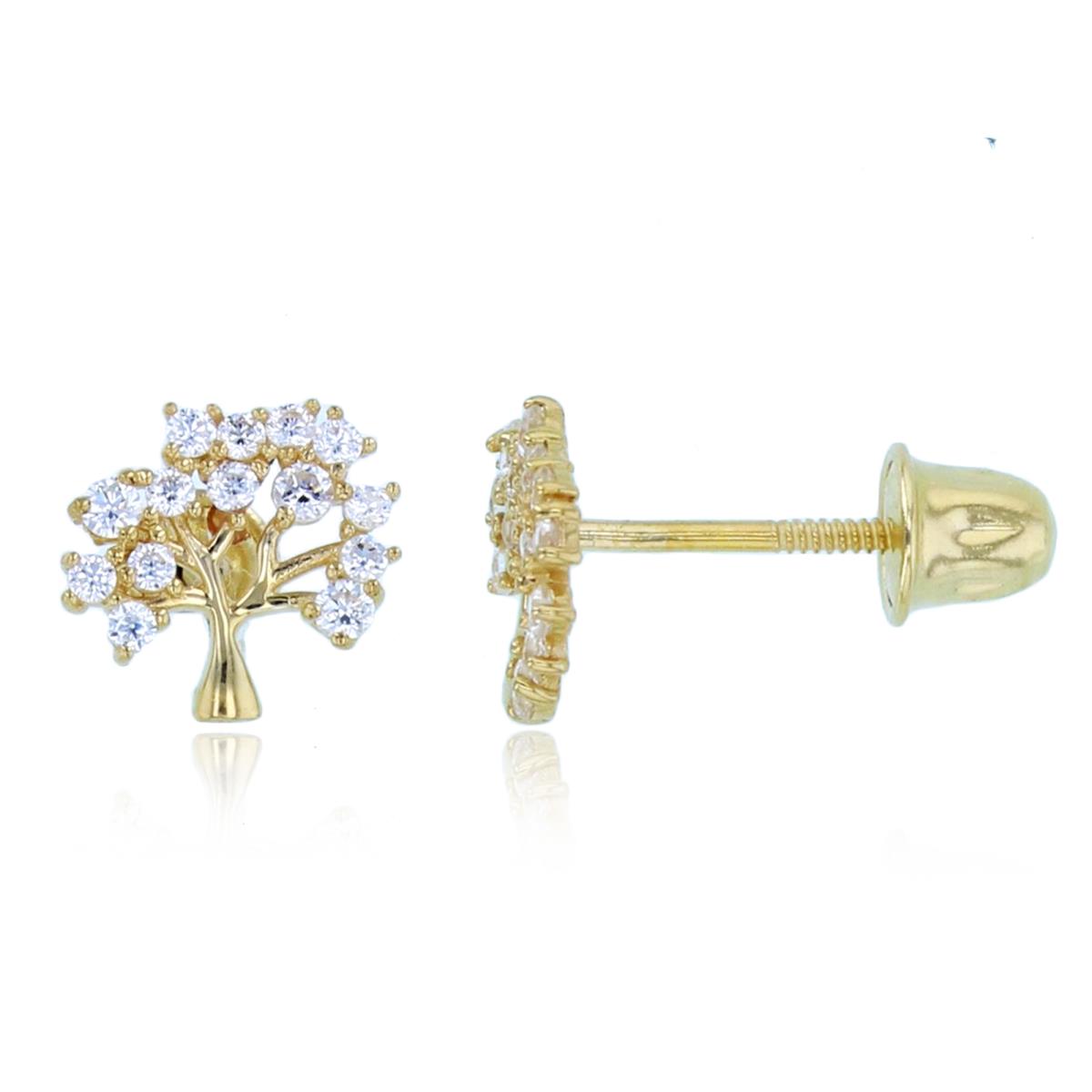 14K Yellow Gold Rnd CZ Tree Studs with Screw Backs